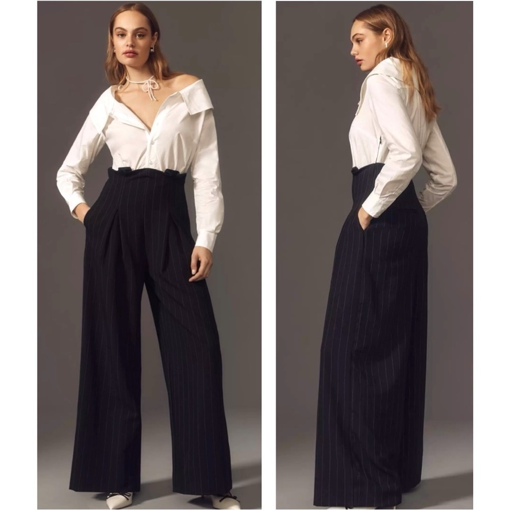 Anthropologie Maeve Corseted Wide Leg Long Sleeve Off the Shoulder Jumpsuit NEW